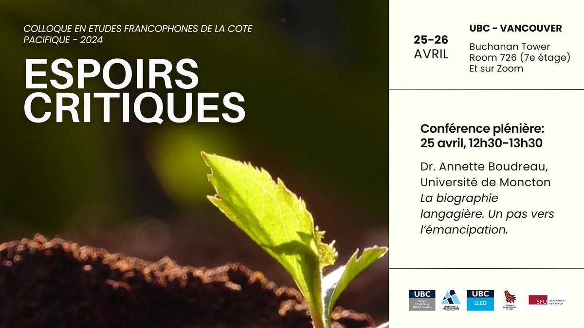 UBC French, Hispanic and Italian Studies (@ubc_fhis) on Twitter photo Attend the Colloque en Études francophones de la côte pacifique (CEFCP) organized by UBC, <a href="/SFUfrench/">SFU French Dept</a> & <a href="/UVicFran/">French at UVic</a>! This year’s theme examines “hope” as a polymorphous object, whose achievements, challenges, limits and potentialities are numerous. Register: blogs.ubc.ca/cefcp2024/ Attend the Colloque en Études francophones de la côte pacifique (CEFCP) organized by UBC, <a href="/SFUfrench/">SFU French Dept</a> & <a href="/UVicFran/">French at UVic</a>! This year’s theme examines “hope” as a polymorphous object, whose achievements, challenges, limits and potentialities are numerous. Register: blogs.ubc.ca/cefcp2024/