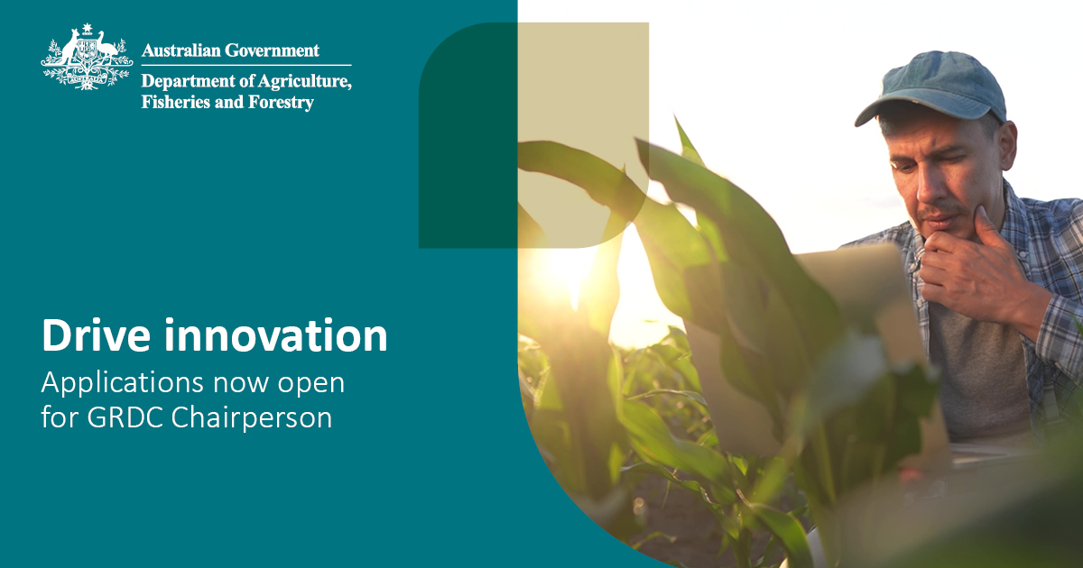 Applications are now open for the Grains Research and Development Corporation (GRDC) Chairperson position. Apply now to help shape the future of Australian agriculture. Find out more and apply before 12 May – visit: brnw.ch/21wISKc