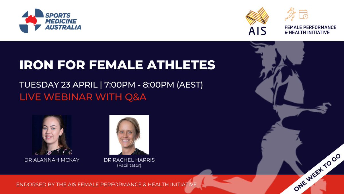 Join Dr Alannah McKay next Tuesday for an online discussion on iron for female athletes, part of our PD event collaboration with the @theAIS FPHI.

The session is facilitated by the AIS FPHI Project Lead, Dr Rachel Harris.
👉 Don't miss out: zurl.co/3S7O