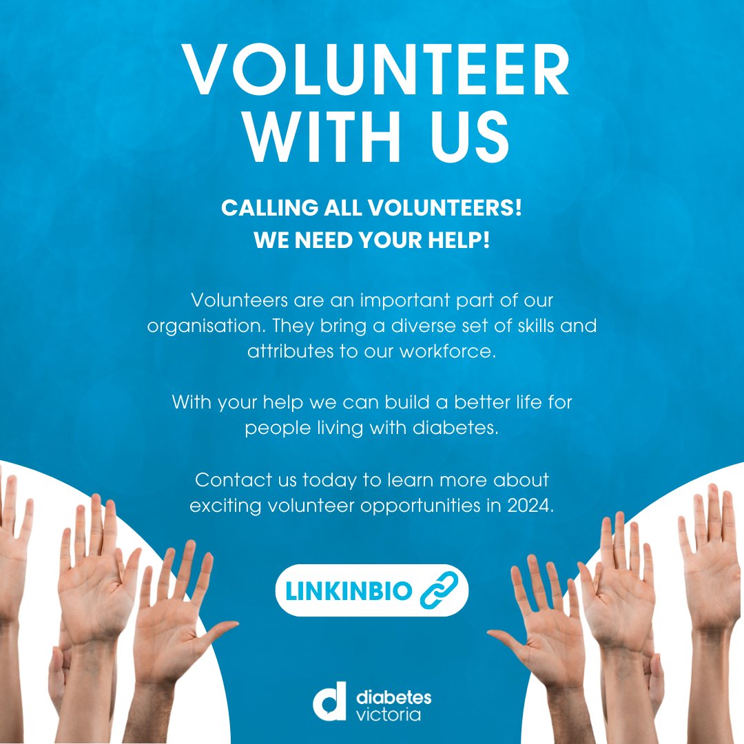 We're always looking out for enthusiastic volunteers to help in and around our organisation. Find out more about volunteer opportunities with Diabetes Victoria >>> bit.ly/4cZMRRm