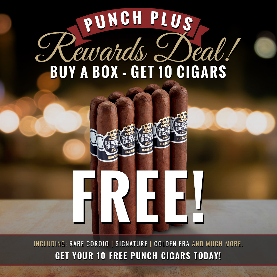 Looking for a great deal on a box of Punch cigars? Buy a box of Punch cigars and get 10 FREE cigars! Choose from over 80 of your favorite Punch cigars - ow.ly/XTnK50RhAU3. #cigar #cigars