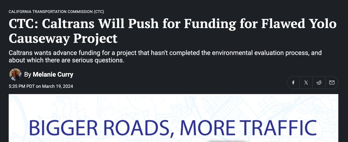 Another Yolo 80 project update: Uh, US EPA and Federal Highways just declined to provide a the project with a determination of air quality conformity. I'm not sure Caltrans saw this coming @StreetsblogCal cal.streetsblog.org/2024/03/19/ctc…