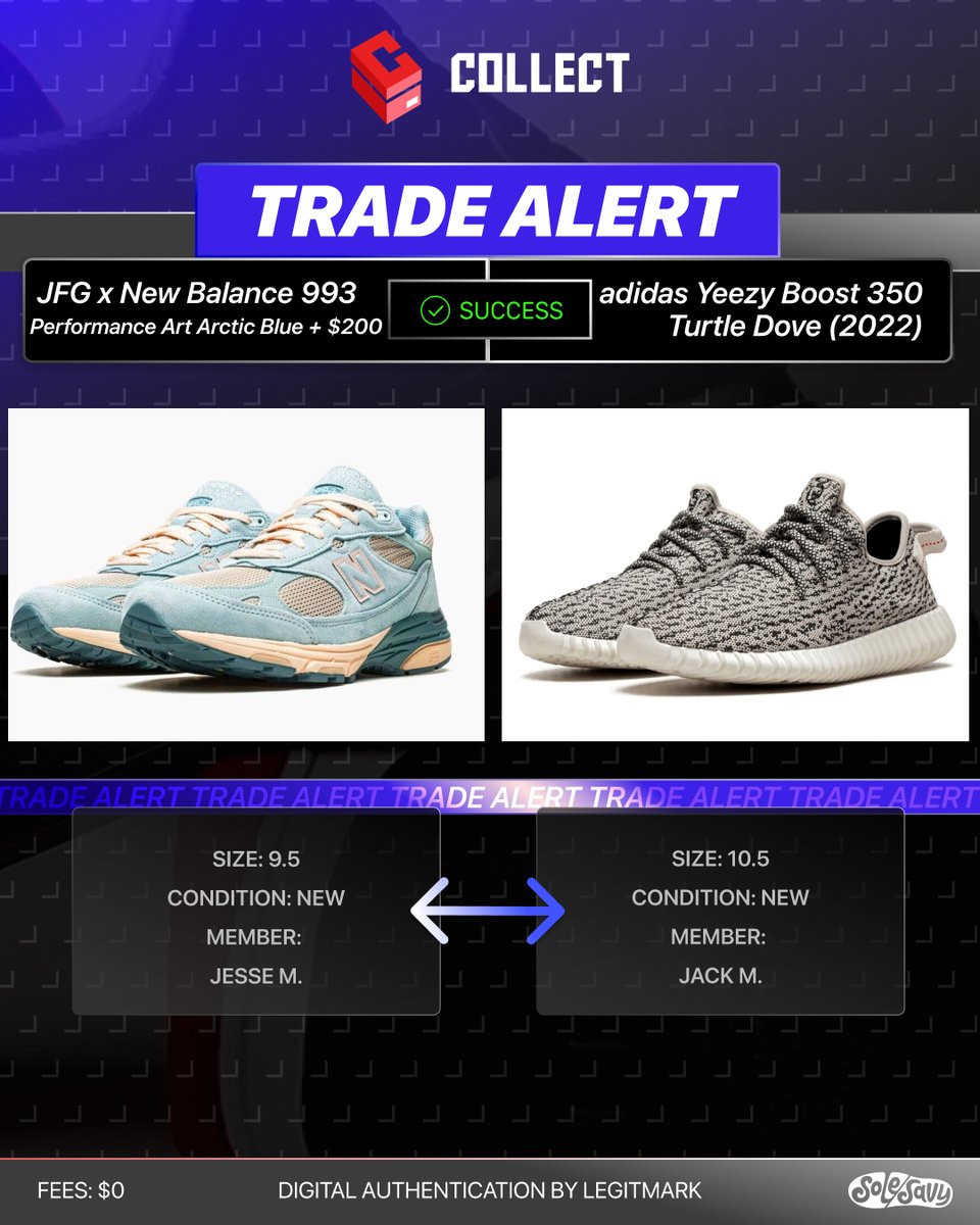 Another successful trade on COLLECT. Members are able to message other verified users in-app and negotiate a deal with NO TRADE FEES 💰❌ 📱Download the free app: links.solesavy.com/getcollect