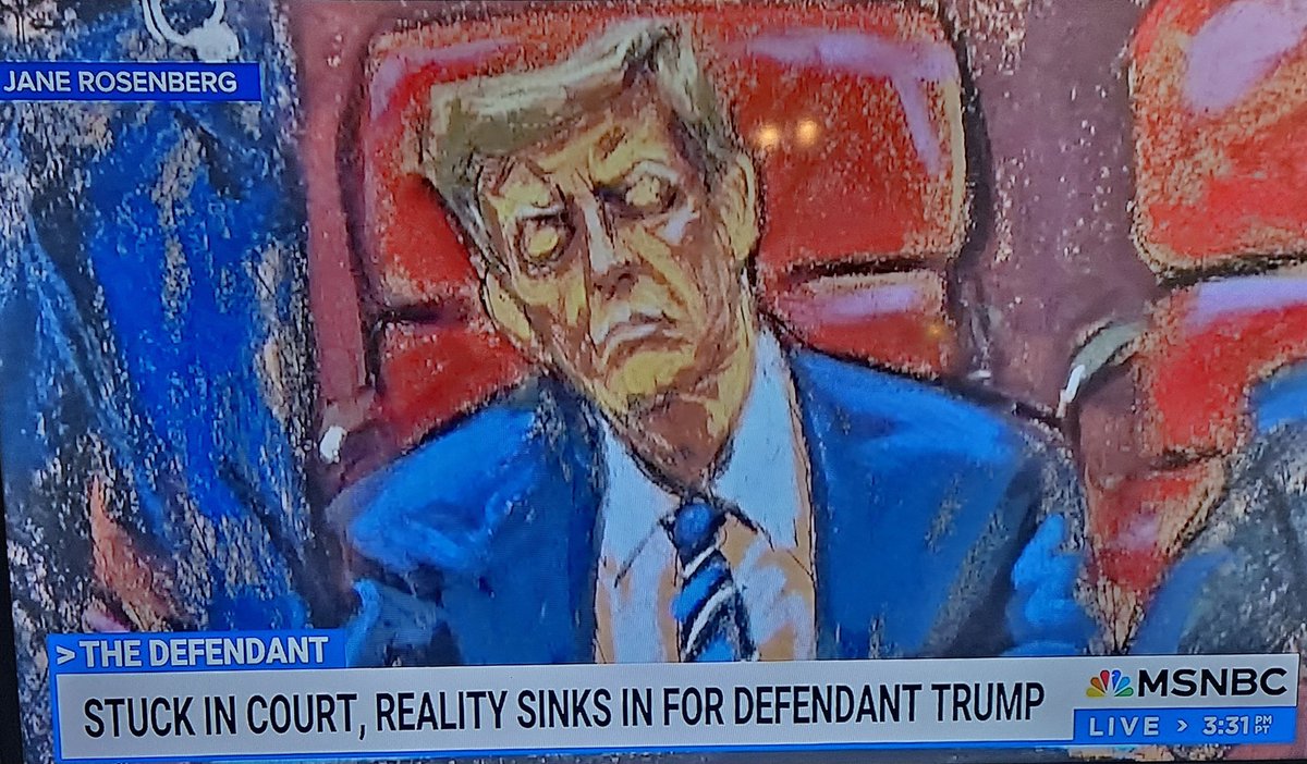 Kudos to the Court artist who showed us what happened again today! Noel Casler, who knows Trump well from The Apprentice, says this is why nothing was on his schedule before noon... his 'executive time'. 😄 He was ASLEEP #Fresh #TrumpIsUnfitForOffice #TrumpTrial #SleepyDonald