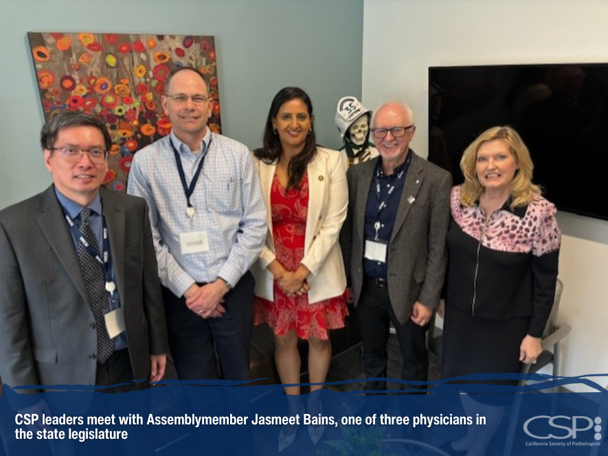 capath's tweet photo. Last week CSP leaders met with Legislators in Sacramento to support AB 2107 (Chen),  CSP sponsored  legislation that allows Pathologists to review digital data remotely under a primary location’s CLIA certificate.  CA is the only state that doesn’t allow this practice. https://t.co/4iN4KrpGX9