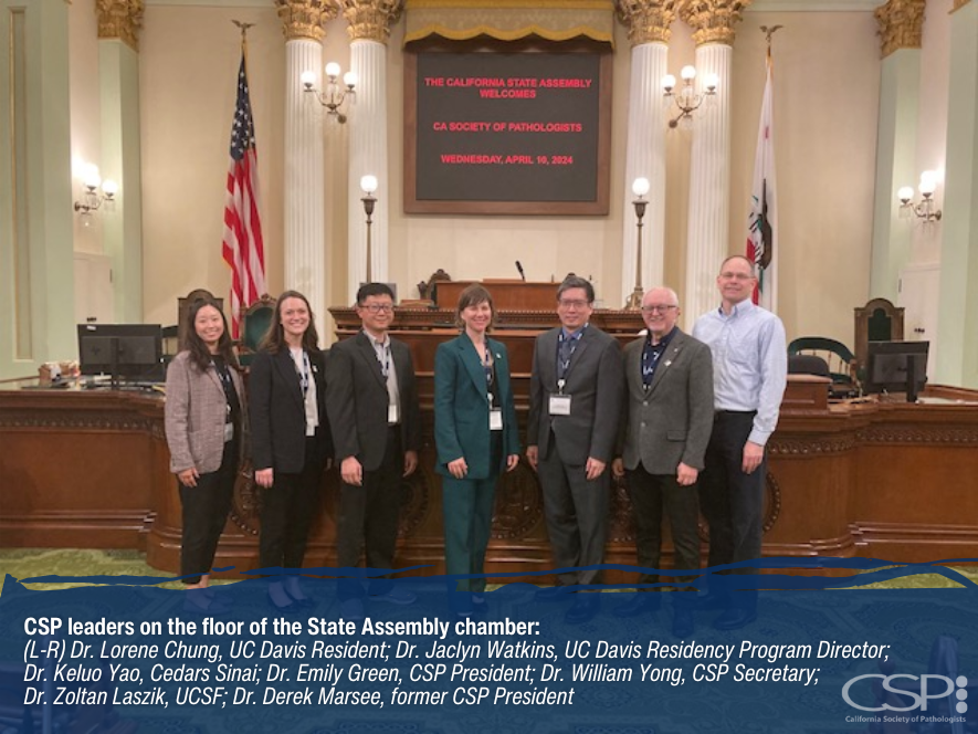capath's tweet photo. Last week CSP leaders met with Legislators in Sacramento to support AB 2107 (Chen),  CSP sponsored  legislation that allows Pathologists to review digital data remotely under a primary location’s CLIA certificate.  CA is the only state that doesn’t allow this practice. https://t.co/4iN4KrpGX9