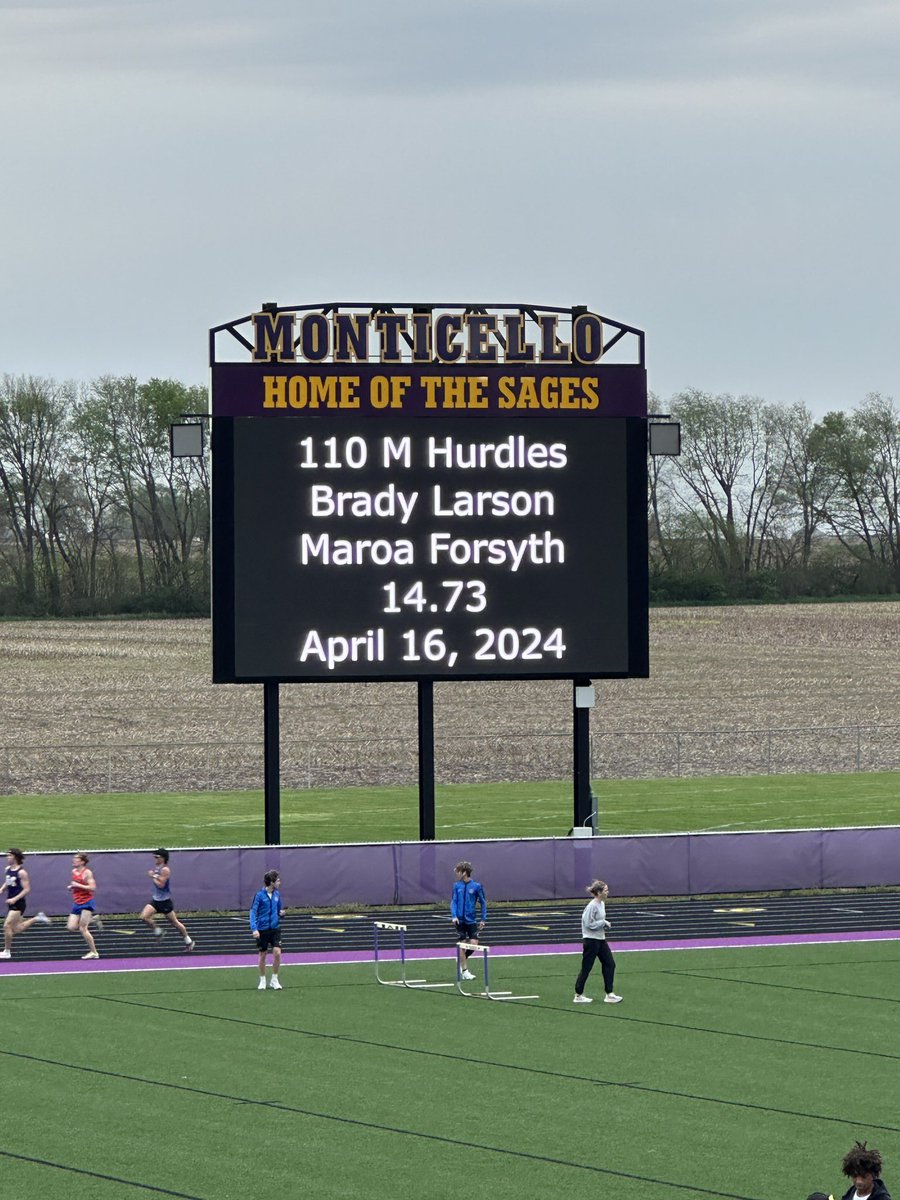 SagesAthletics's tweet photo. 🚨Congratulations to @MaroaForsythHS for breaking the 47-year old record in the Macon Piatt County Meet. The previous record belonged to Monticello (Jim Williams, 1977 - 14.80).  It now belongs to Brady Larson, Maroa Forsyth - 14.73
Congrats! https://t.co/V8nS8q70as