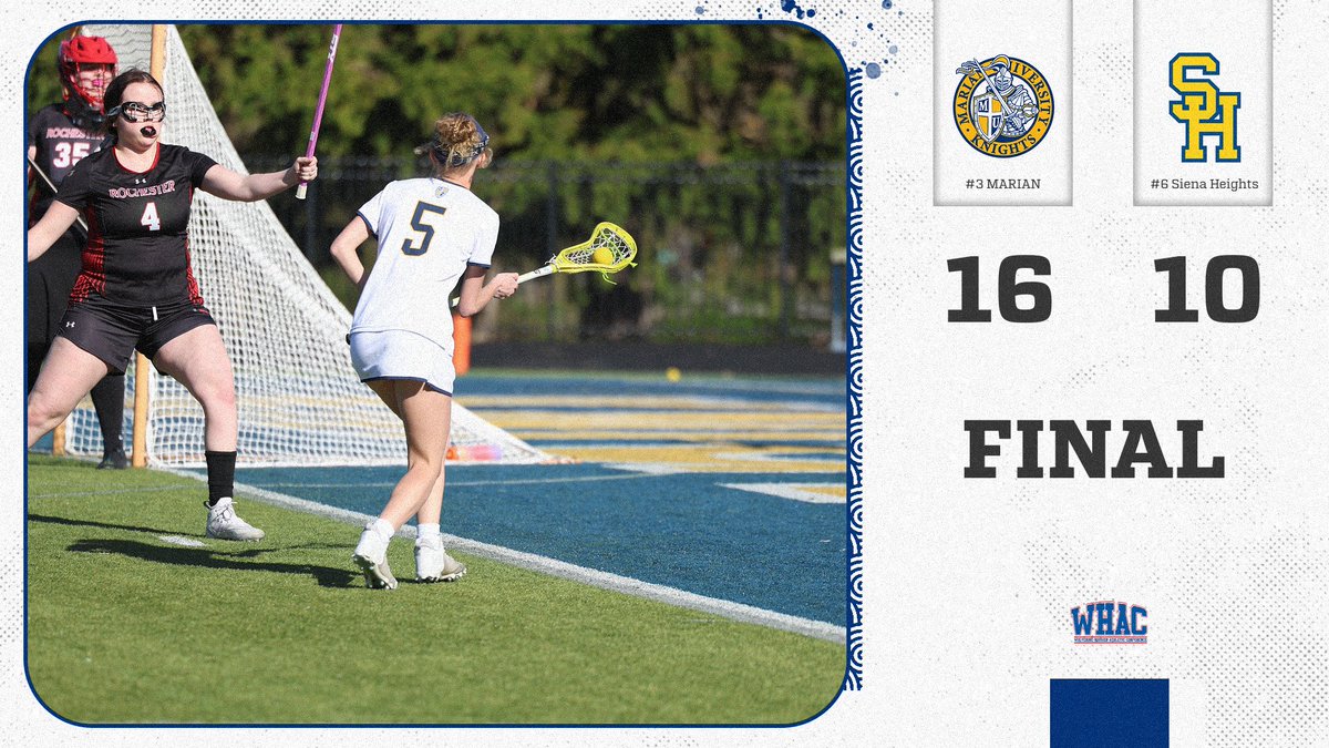 LAX | FINAL | Marian 16-10 Siena Heights @MarianULacrosse advance in the WHAC tournament to play in the Semi Finals Thursday April 18th in Fort Wayne against Indiana Tech with first draw set for 5:00 p.m.
