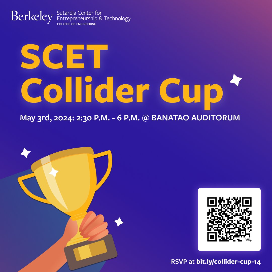 Witness the Future of Tech at @SutardjaCenter's Collider Cup XIV, UC Berkeley's premier tech startup showcase. See student teams pitch their ventures for the coveted Collider Cup! RSVP here: bit.ly/44iylAl