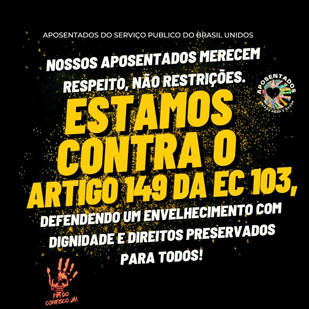 @MariaLciaRamo11 @STF_oficial @gilmarmendes @LRobertoBarroso @alexandre 'Aposentados têm direito a uma vida digna! STF, revoguem o art. 149 da EC 103/19 para uma aposentadoria sem confisco e com dignidade! @nunesmarquesK @MinAMendonca @Cristianozaninm @FlavioDino Confisco Desumano 👇 #AposentadosEsquecidos'