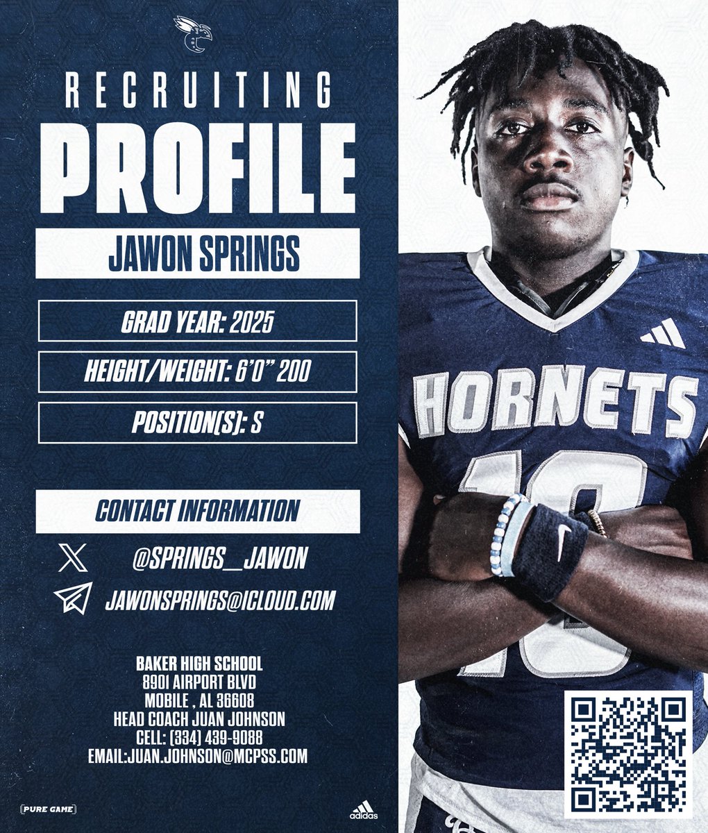 BakerHSFootball's tweet photo. 2025s Recruiting Spotlight
Come Here , Go Anywhere
Juwon Springs • S/ATH| @springs_jawon
13 Days until Spring Football starts! Coaches come check us out 8901 Airport Blvd #BakerMade #SWARM https://t.co/HxvVnte6gM