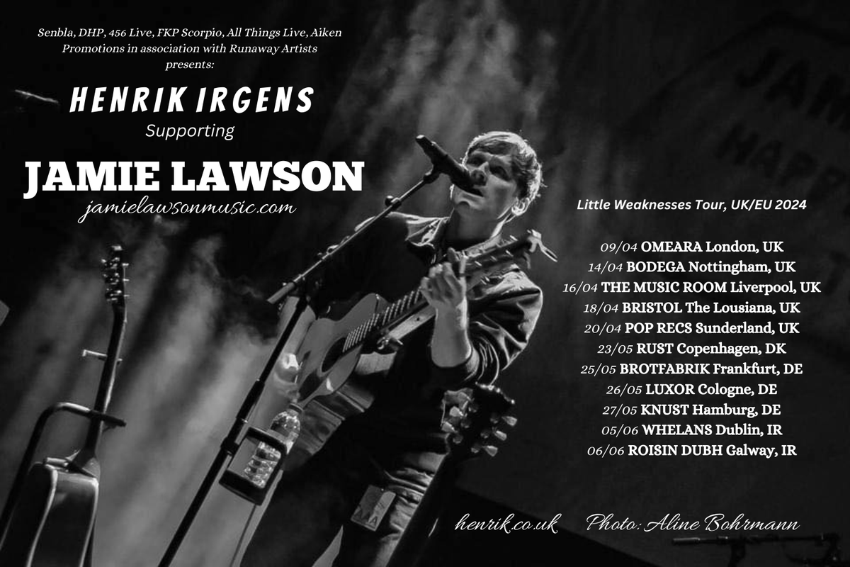 A few of you have written and asked how many shows I'm playing with @jamielawsonuk these next few months, this should be it. 📷 = @aline_bohr Shout! H