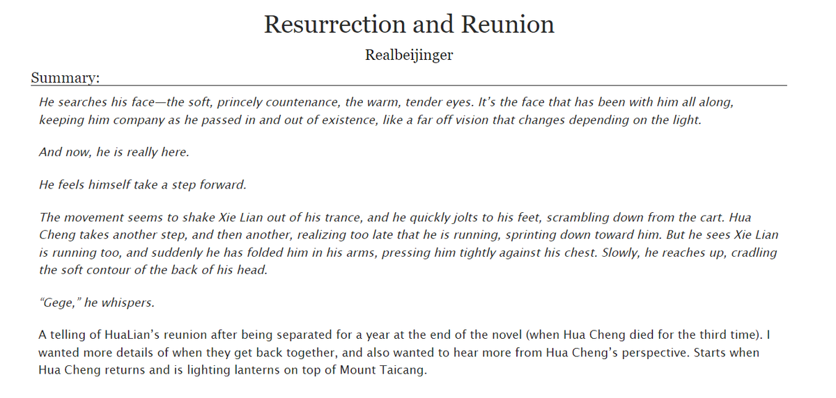 realbeijinger1's tweet photo. So... I wrote a fic detailing Hualian's reunion at the end of TGCF. Smut, a touch of angst, and healthy dose of feels. Enjoy! 
https://t.co/wUCTiJagAN

#TGCF #hualian #天官赐福 #XieLian #HuaCheng #fanfic https://t.co/m6Hg05VF4F