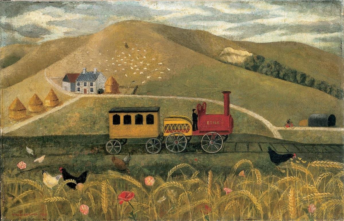 Mount Caburn #Sussex in oil on canvas by the talented Tirzah Garwood (1944) The name ‘Etna’ relates to the train, although Caburn hillfort looks suitably volcanic Tirzah knew this land well, having stayed here in the 1930s with husband Eric #Ravilious #HillfortsWednesday 1/3