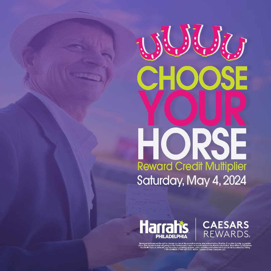 HarrahsPHL's tweet photo. Take the reins🐴, pick your champion🏆, and claim your prize🤑! Up the stakes this #DerbyDay #HarrahsPHL May 4th, 2024🗓️.
#WinLikeACaesar
#racelikeacaesar
Must be 21+ to participate. Gambling Problem? Call 1-800-GAMBLER https://t.co/fqGxRuZbXh