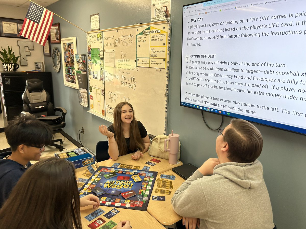 FrasierKim's tweet photo. Today in Personal Finance class we played the #ActYourWage game to practice the envelope system for budgeting and the snowball method for debt repayment. 

By the end of class only a few were able to announce “I’m debt free!” https://t.co/X8JH5dz1PU