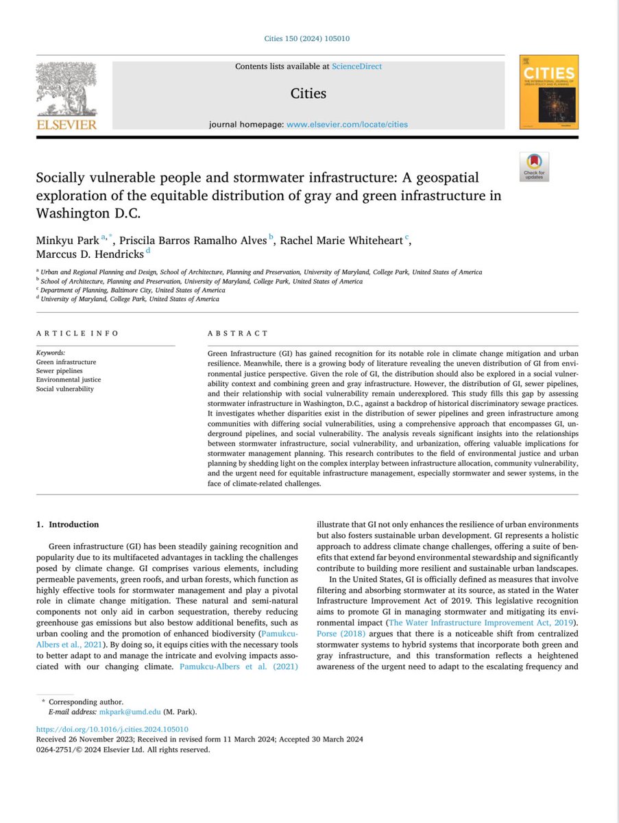sirjLab's tweet photo. Our lab is on a roll with our latest manuscript, “Socially vulnerable people and stormwater infrastructure: A geospatial exploration of the equitable distribution of gray and green infrastructure in Washington D.C.”

Read the full text here: https://t.co/5I8yheoB4l https://t.co/qFepDukv86