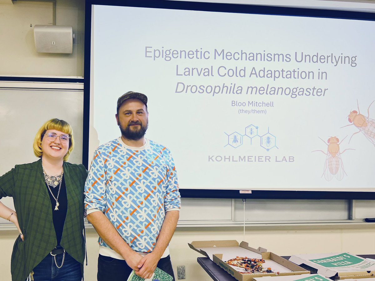 Gave my first graduate student seminar talk today! Public speaking is NOT my forte, but I made it to the end. Pictured with my advisor, @PhilipKohlmeier.