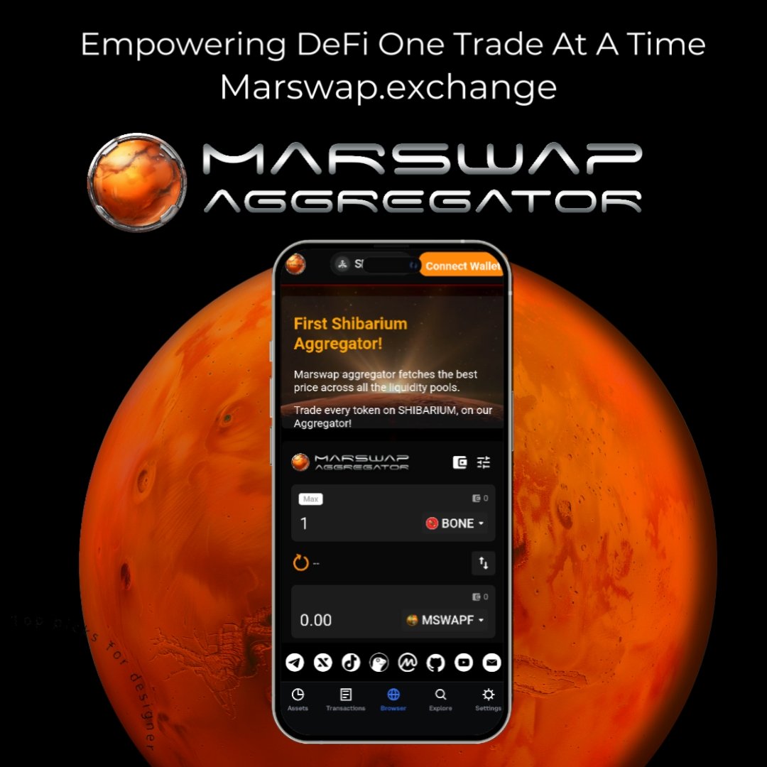 Elevate Your Trading Experience With Marswap.exchange 🌌

Our Fully Built Aggregator Locates Cheapest & Fastest Routes For Your Trades! 

Live On #Shibarium & #Cronos
Fully Cross-Chain On The Way!

Smart Routing, Lightning Speeds, Greatly Improved Saving Upwards Of 15% Per
