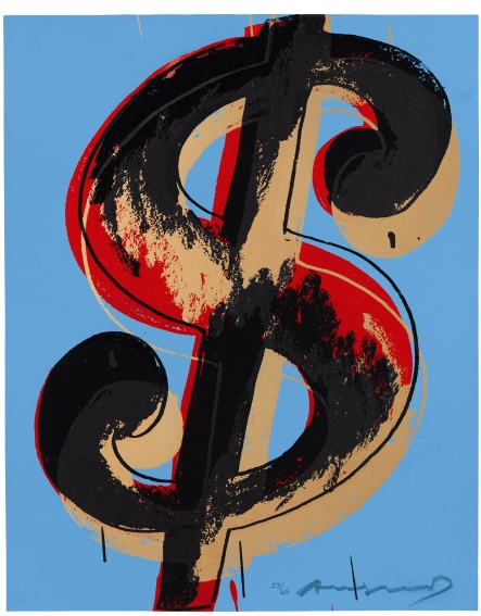 #auctionupdate 
Lot 174
Andy Warhol
$ (1) (F. & S. A.276), 1982
numbered 27/60
Estimate: $40,000 - 60,000
Hammer: $55,000