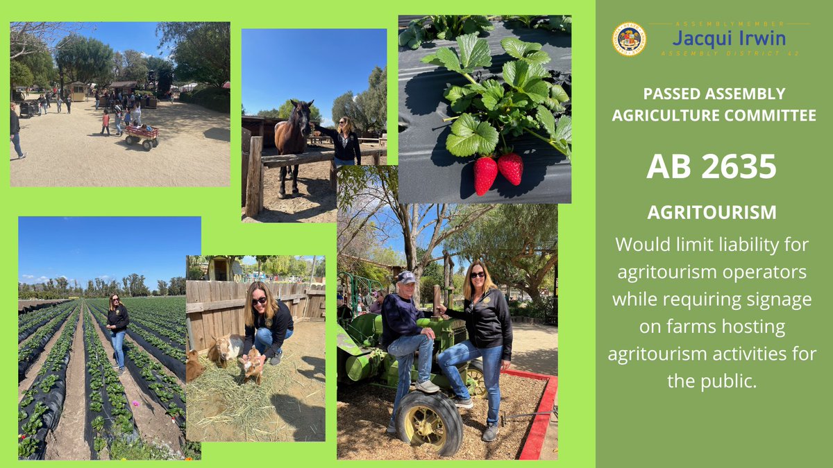 Thank you, Assembly Agriculture Committee for moving #AB2635 forward. Agritourism like that of @UnderwoodFarms brings economic benefit as well as educational opportunities to those lucky enough to have them in their districts. #CALeg