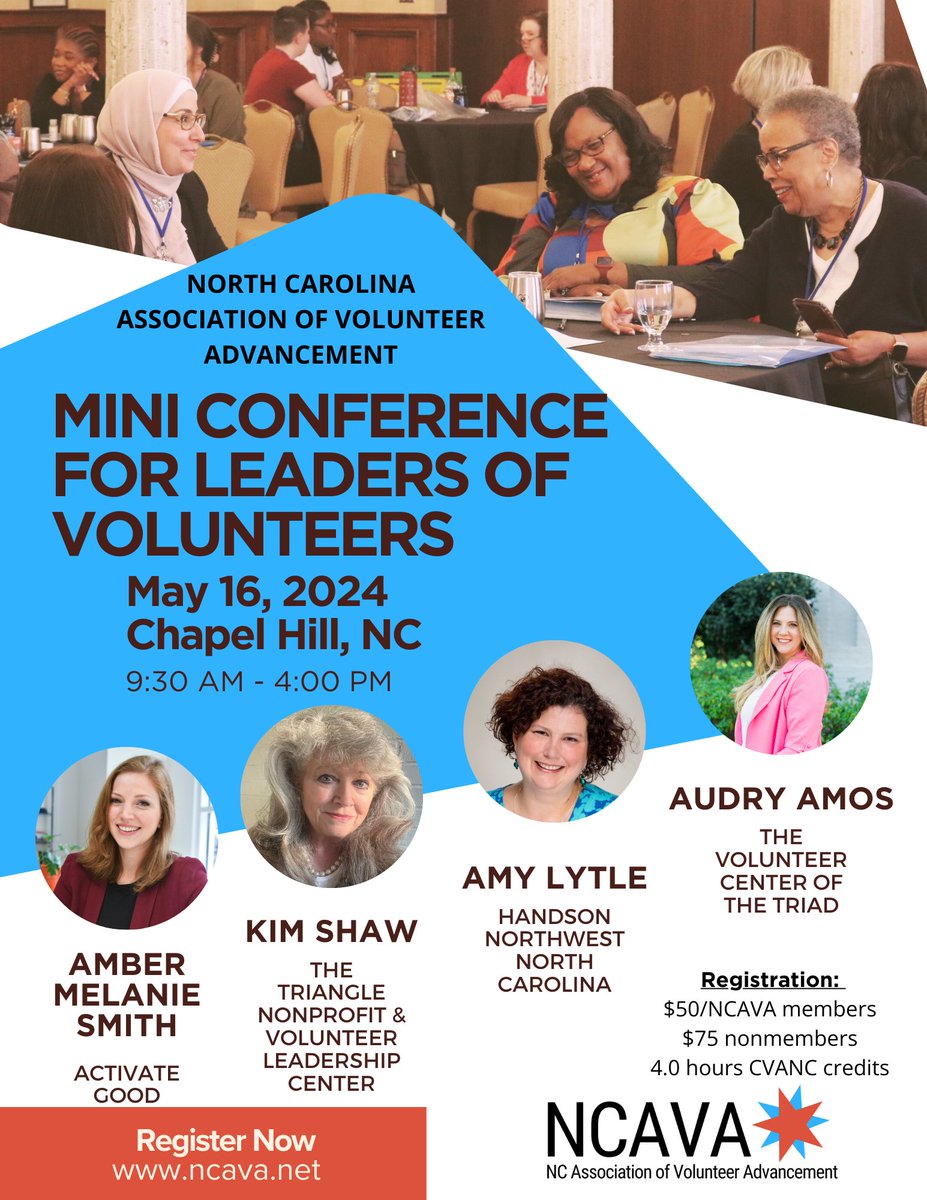 NC_VolAdmins's tweet photo. Announcing the NCAVA May Mini-Conference for Leaders of Volunteers! Learn More at https://t.co/Qa3NGheUeh 
#lovols #volunteermanager #nonprofit #professionaldevelopment https://t.co/1uSqDAZkPo