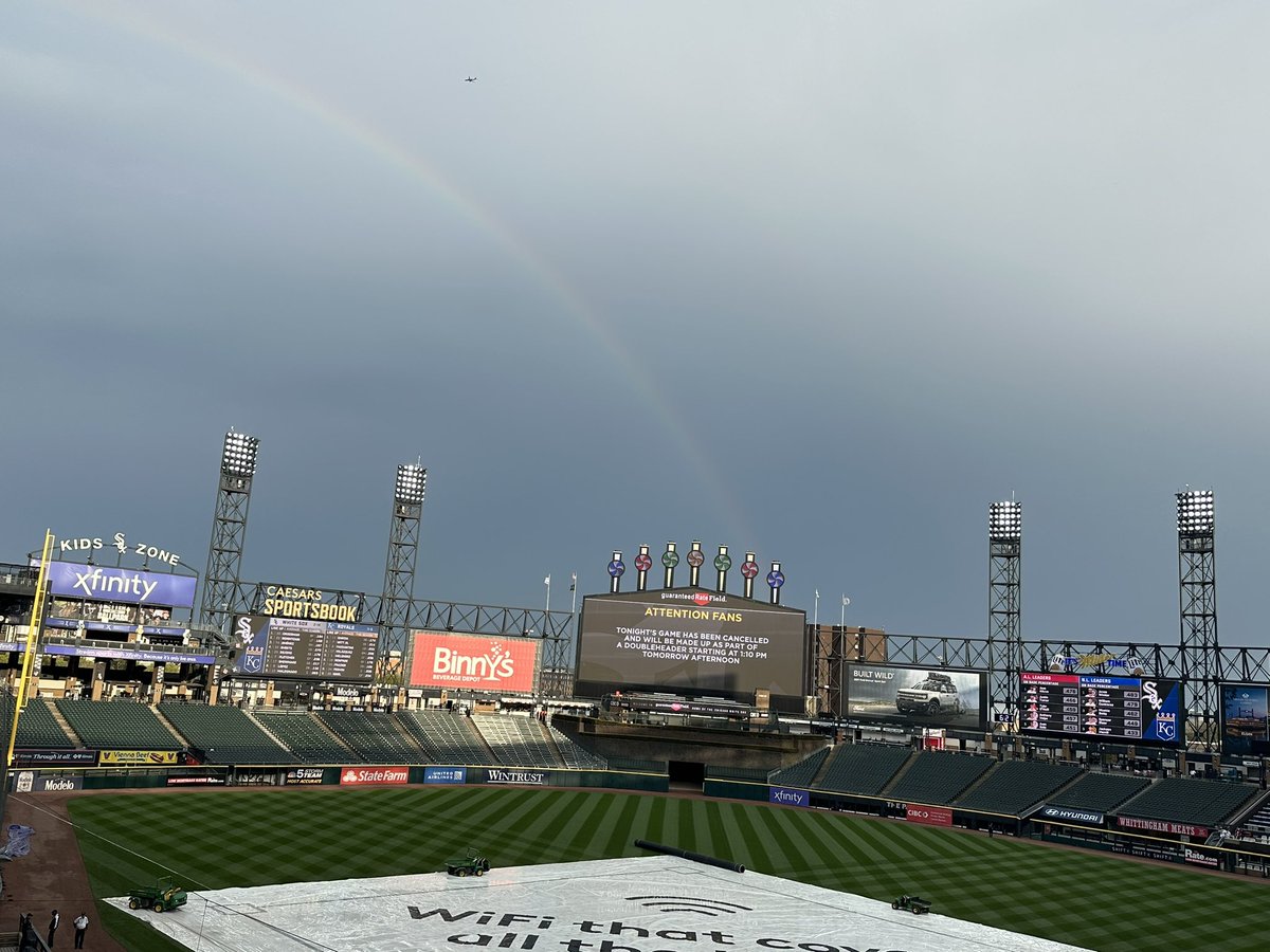 Sun for now, a rainbow and no baseball tonight.