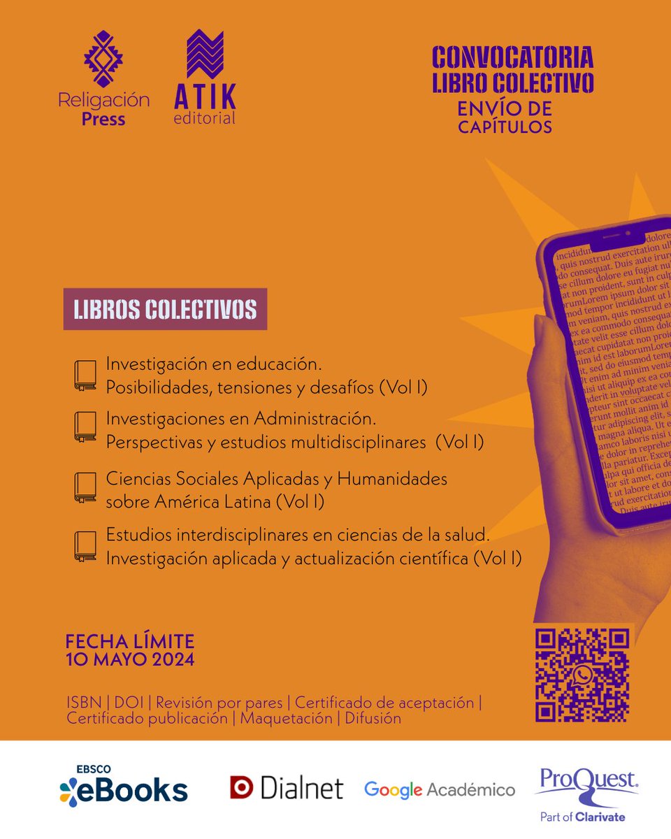 📣 #Convocatoria #CapítulosDeLibro

La dirección editorial de CICSHAL-RELIGACION, comparte con la comunidad académica su convocatoria para el envío de capítulos que serán publicados en nuestros próximos libros colectivos.

press.religacion.com/index.php/pres…