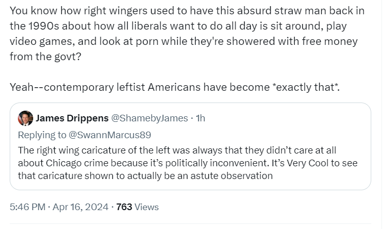 Not enough has been written about how MAGA is a mid-2000s liberal stereotype of Republicans that came true and leftoids are a mid-2000s Republican stereotype of progressives that came true