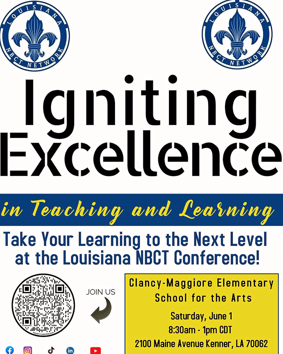 📢📢 on Saturday, June 1, 2024, we will be hosting the Louisiana NBCT conference, to be held at Clancy Maggiore Elementary School for the Arts @ 8:30 AM until 1 PM CST. This is a great opportunity for us all to engage with and empower each other.
#NBCTstrong #TeamNBCT