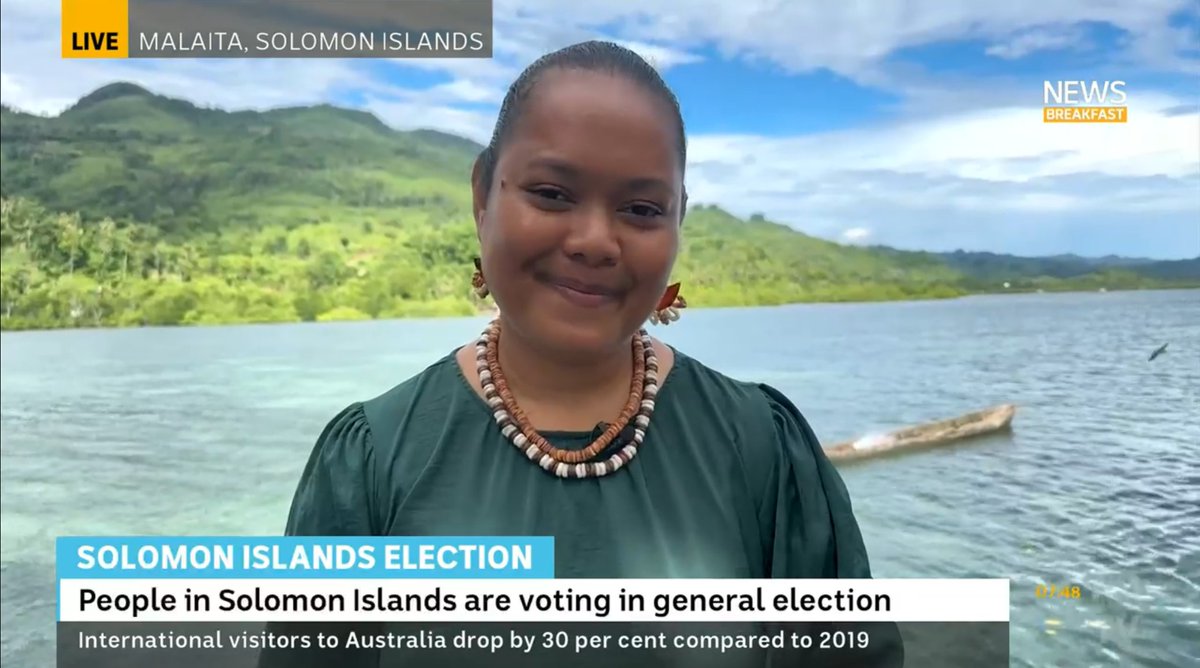 It's election day in Solomon Islands! We kicked off our coverage with @_Chrisnrita_ crossing to @abcnews Breakfast from her home, Kalian Village, Malaita province. I think it's safe to say it's the first ever live TV cross from Malaita! (We brought over a satellite dish).