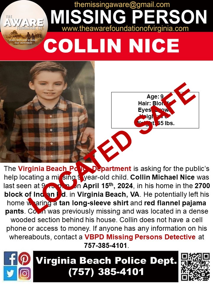 UPDATE: COLLIN has been located and is SAFE! Thanks again for your help. #TheAWAREFoundation