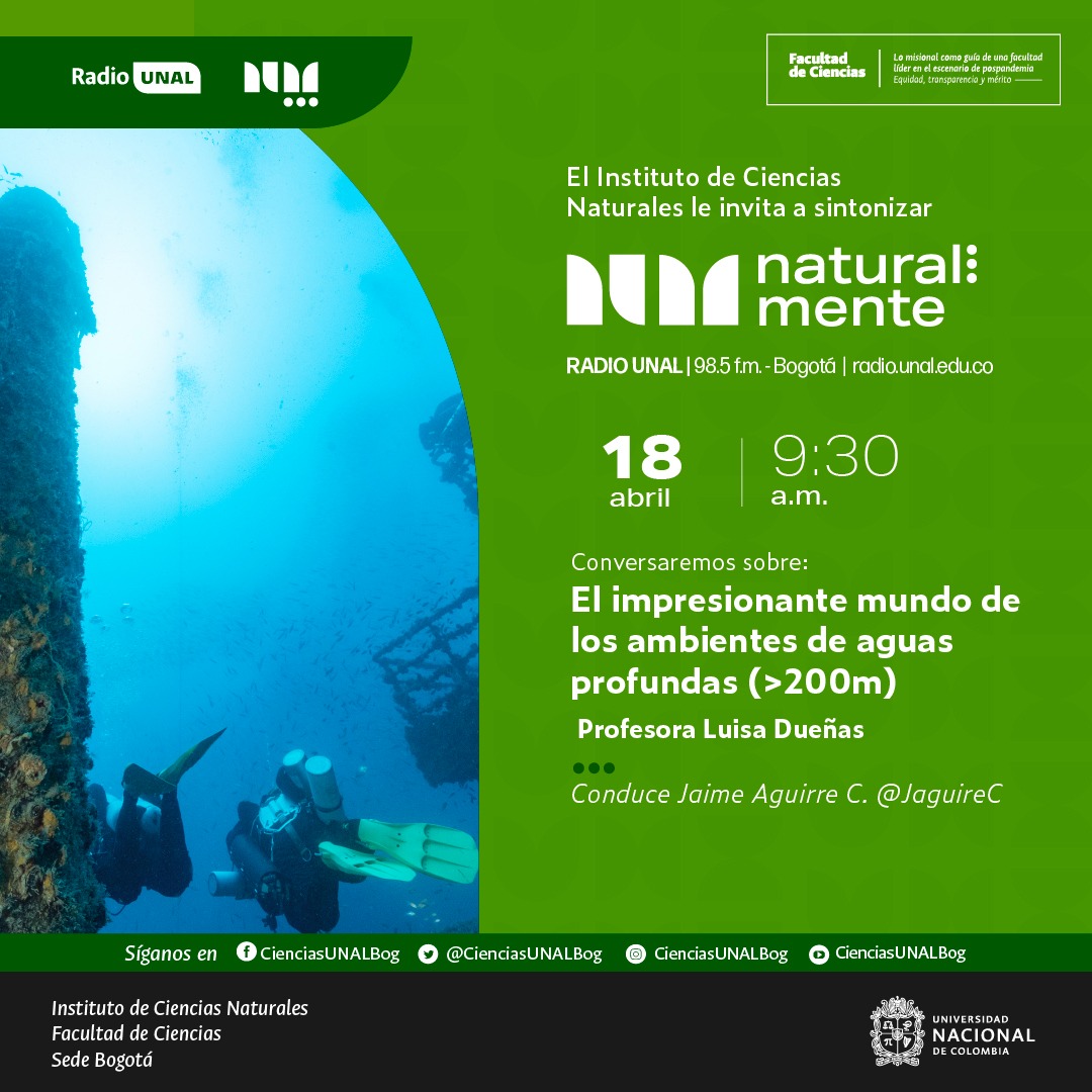 Invitamos a escuchar la entrevista que le harán a nuestra profe del Departamento de Biología, Luisa Dueñas. Esta se realizará el 18 de abril en el programa 'Natural..mente', a través de 98.5 FM, Bogotá, Radio UNAL - Universidad Nacional de Colombia @CienciasUNALBog @ICNUNAL