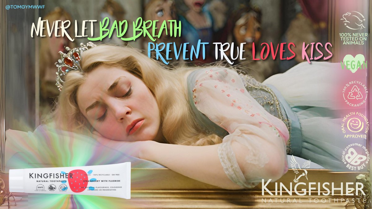 #KingfisherNaturalToothpaste:
Natural, #Vegan, Cruelty free, #Ethical and #Green.  #MadeinBritain 🇬🇧
@OneMinuteBriefs | #Toothpaste | #SleepingBeauty | #TrueLovesKiss | #Sustainability | #AnimalFreeTesting