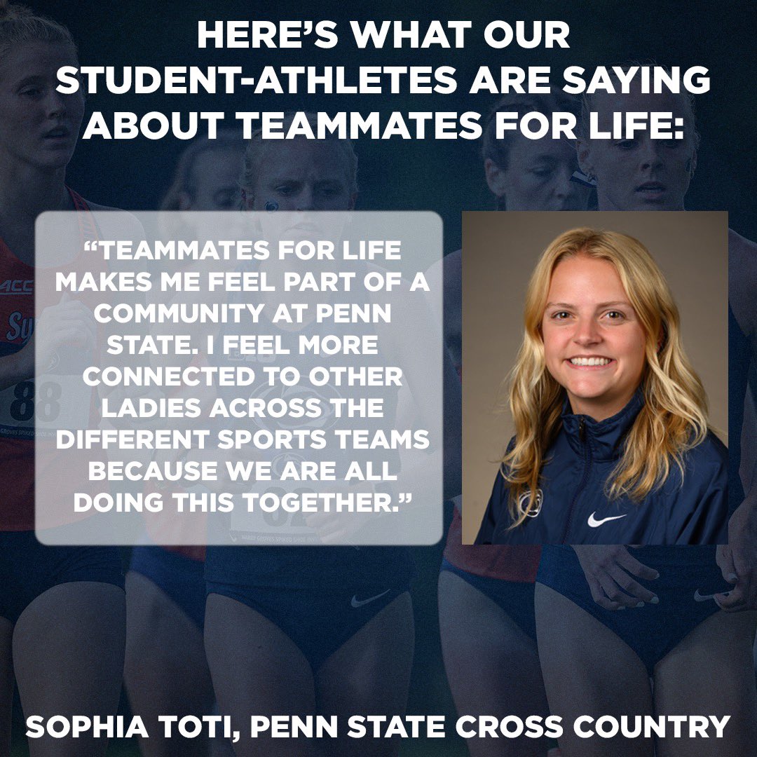 Shoutout Sophia Toti from @PennStateTFXC sharing what Teammates For Life means to her! We are all in this together! 

#WeAre #TeammatesForLife 🦁💙