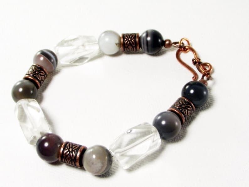 Botswana Agate and Crystal Quartz Bracelet and Earring Set #DesignedByAudrey Lovely women's handmade jewelry and accessories buff.ly/3VRTdfe via @Etsy