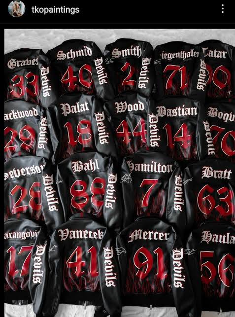 luxhischier's tweet image. Let's mourn what could have been the Devils' wags jackets. Last year's were so beautiful