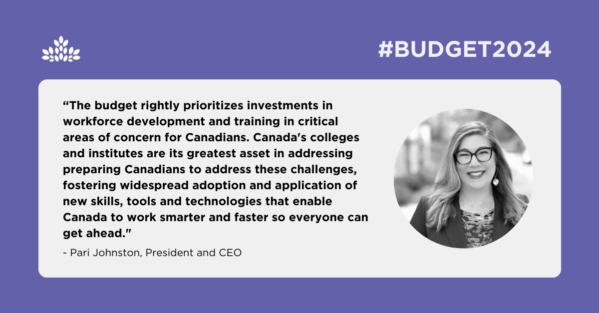 'The budget rightly prioritizes investments in workforce development and training in critical areas of concern for Canadians,' says our President and CEO, @JohnstonPari. Read CICan’s full statement about #Budget2024 ► tiny.cican.org/bg2024