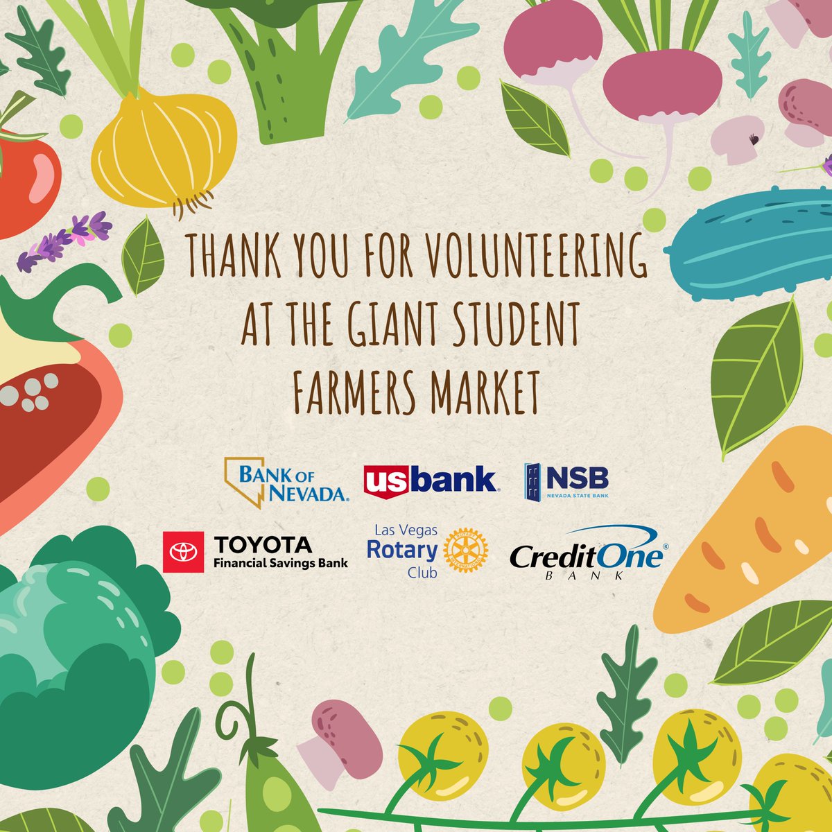 A big thank you to our amazing volunteers who make the nation's largest student-run #FarmersMarket possible! We can’t wait to see you all on Friday!🌱 @DTSummerlin on The Lawn 9:30 am-12:30 pm. More info: fb.me/e/1b88nHyW0 #EarthDay #YouthEmpowerment #LasVegas
