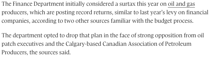 The increase to the capital gains tax is very modest. It was extremely disappointing to learn via the @globeandmail yesterday that the govt considered a windfall profits tax on oil and gas companies & then capitulated to the fossil fuel lobbyists...