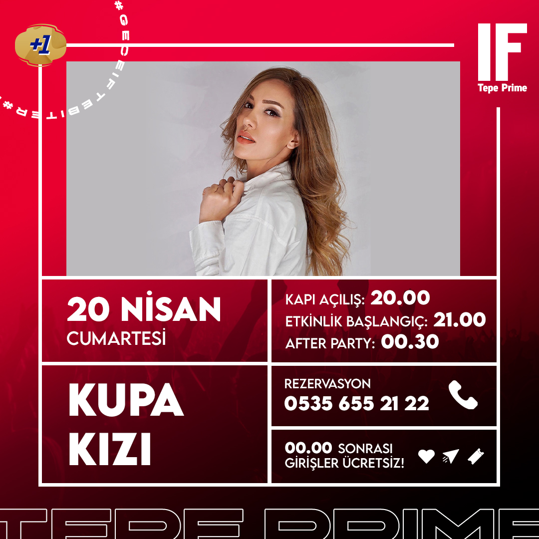 'KUPA KIZI' 20 Nisan Cumartesi akşamı saat 21'de IF Tepe sahnesinde!
Biletler ifperformance.com/etkinlik/272/k…
Bistro rezervasyonlarınız için 05356552122 no'lu tlf'dan detaylı bilgi alabilirsiniz...
#IFPerformance #IFTepe #TepePrime #Ankara #Event #GeceIFteBiter #KupaKizi #kırmızıyakoş
