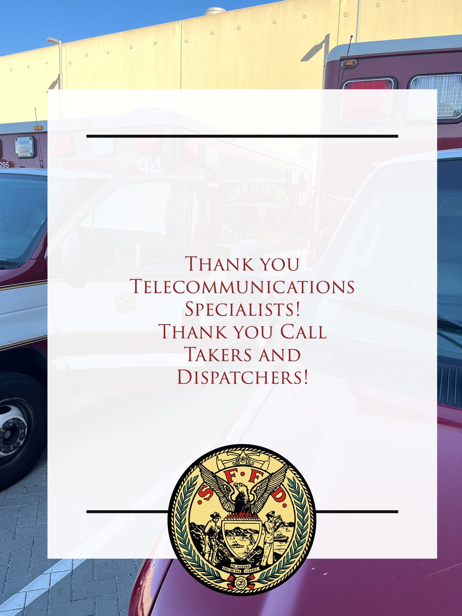 The dedicated professionals at our Department of Emergency Communications are lifesavers, answering your calls on your worst day and calmly getting our crews to you as safely and swiftly as possible. Everyday, and especially this week, the SFFD thanks you!