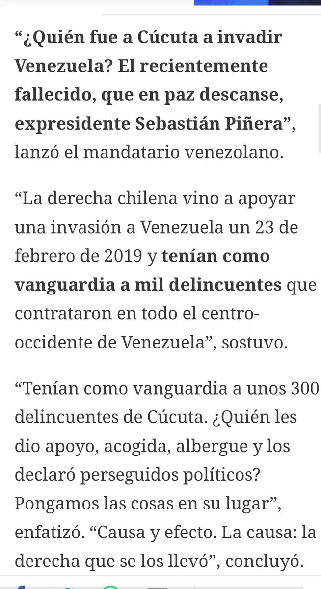 La derecha enojada porque Maduro dijo que Piñera trajo los venezolanos, así que porque está muerto no se puede decir nada? 
En todo caso no fue Piñera solo, fueron todos los partidos de derecha y por su culpa estamos llenos de delincuentes, paren con la negación y asuman COBARDES