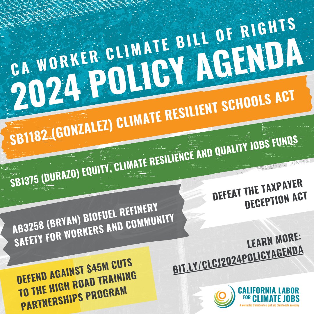 Check out our 2024 policy agenda - we are heading to Sacramento on May 8th as members of 15 CA unions to fight for a more just & climate-safe economy for workers and our communities!