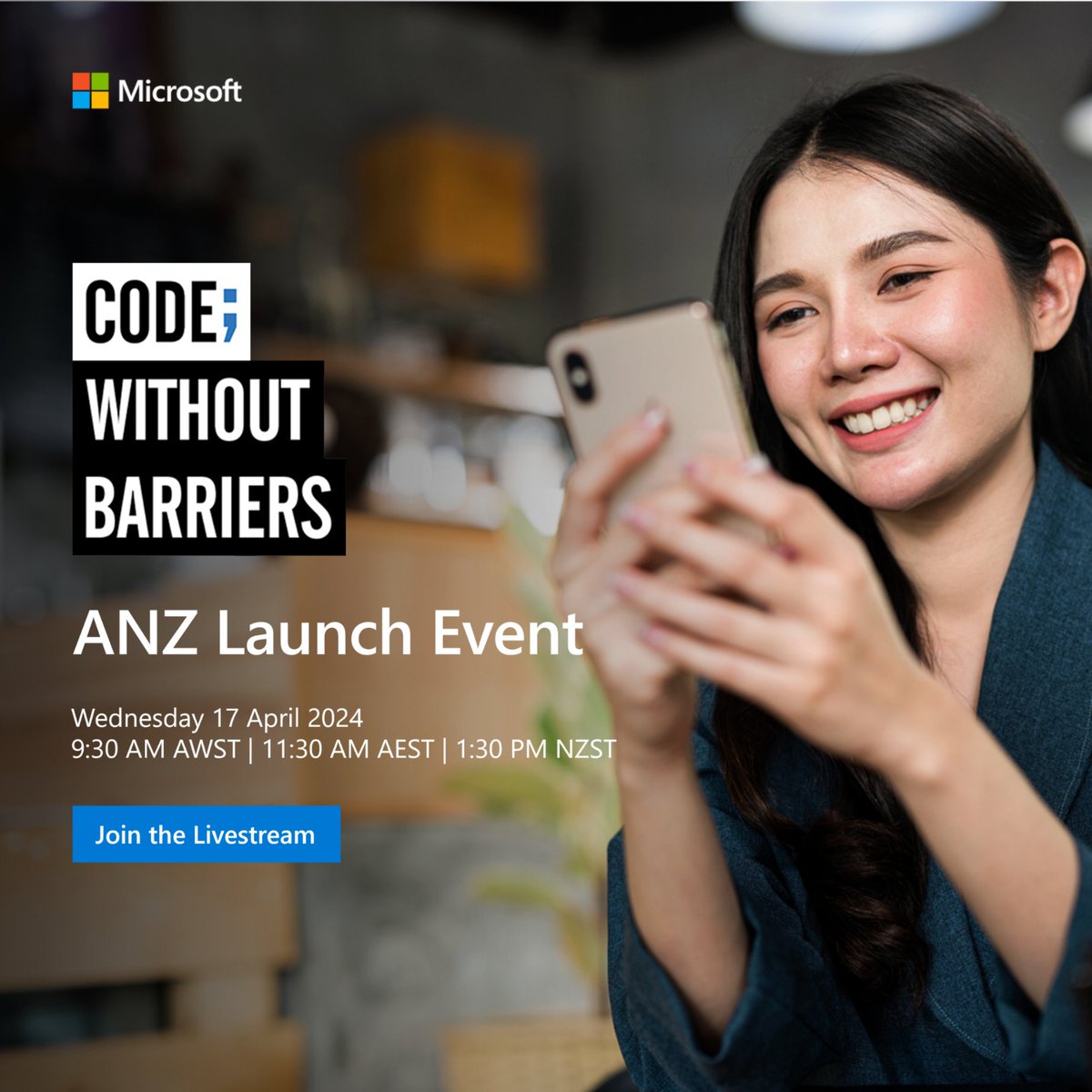 MicrosoftANZ's tweet image. Diversity and inclusion drives tech innovation – yet the gender gap remains a significant hurdle.

It’s why we’re launching #CodeWithoutBarriers today – aimed at celebrating diversity, connecting allies &amp;amp; building inclusive tech communities. Join us live: msft.it/6016YB1CE
