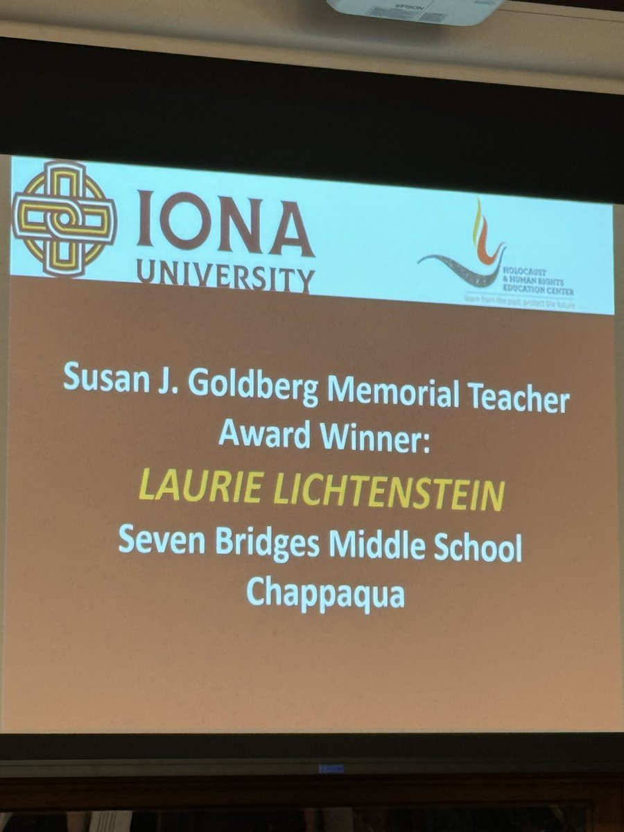 congratulations to 7b faculty member Laurie Lichtenstein - this years recipient of the Susan J. Goldberg Memorial Teacher Award from the Holocaust & Human Rights Educational Center @chappaqua_csd #wearechappaqua