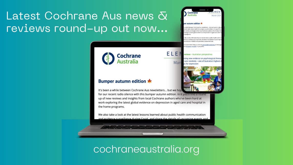 📰 Our Cochrane Aus round up of news, reviews and upcoming workshops is out - catch up on our bumper autumn edition: bit.ly/4a6EaCY 🍁