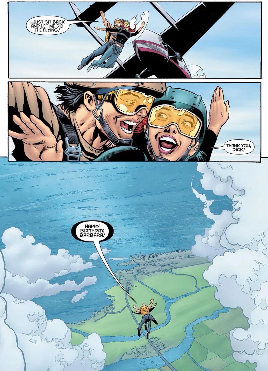 @TomTaylorMade @DiNicuolo_ @Bruno_Redondo_F @marvwolfman I love Nightwing taking Babs skydiving for her birthday! I don't remember what issue... Maybe from @PeterJTomasi? Hooray for #nightwing300 !