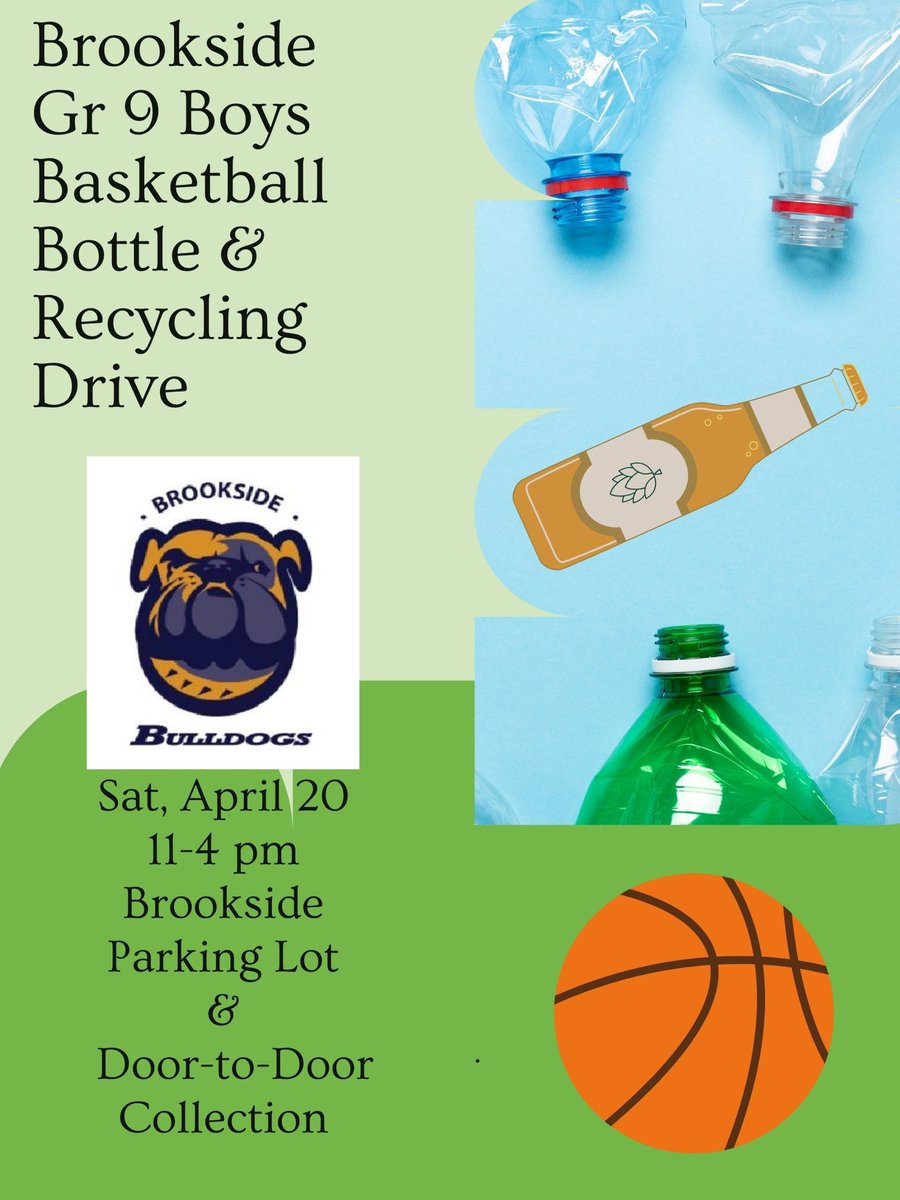 ♻️Recycling/Bottle Drive♻️ This Saturday, 11-4, school parking lot! Appreciate your support 🏀 Go Bulldogs!! @BrooksideInt @Brookside_PE