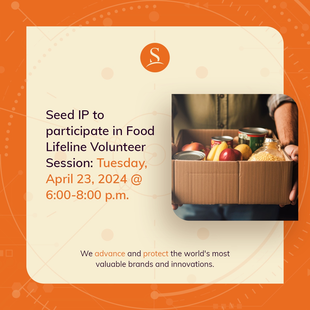 Seed IP Law Group is proud to participate in the Food Lifeline Volunteer Session, taking place on Tuesday, April 23, 2024 @ 6:00-8:00 p.m.

To learn more, please click here: seedip.com/posts/seed-ip-… 

#SeedIP #IPLaw #LawFirm #IPLawyer  #patents #trademarks